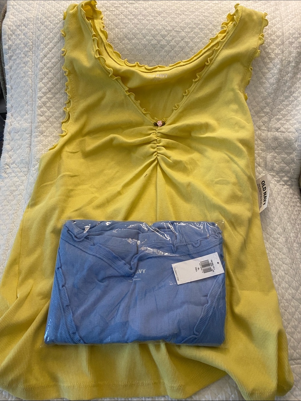 NWT 2 Old Navy Ruffle-Trim Ruched Tank Top 1-yellow 1-blue